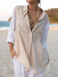HUT CONTRAST SLEEVE LINEN SHIRT