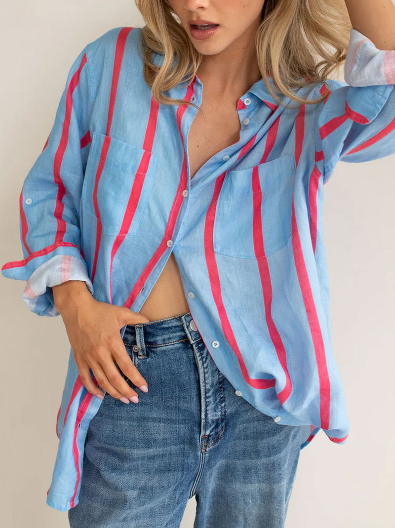 HUT STRIPE LINEN BOYFRIEND SHIRT