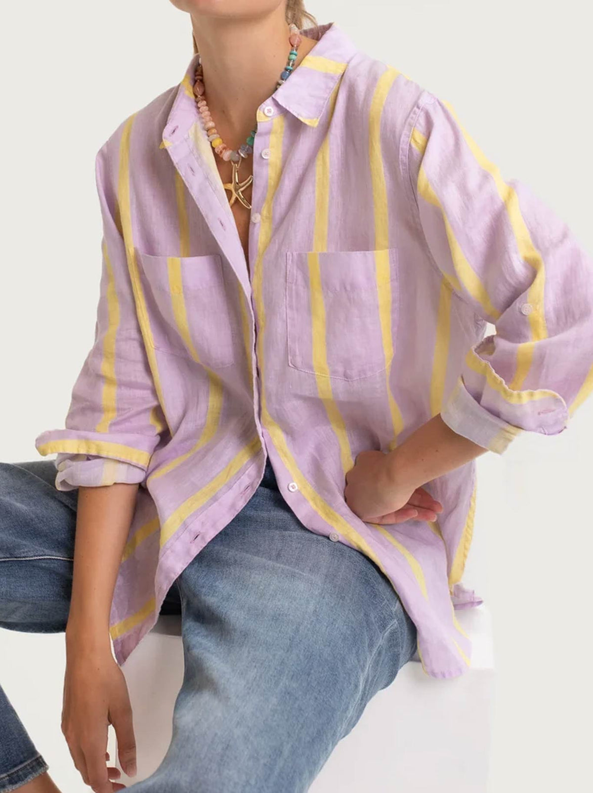 HUT STRIPE LINEN BOYFRIEND SHIRT