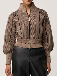 ONCE WAS JEANNE TEXTURED KNIT BOMBER JACKET