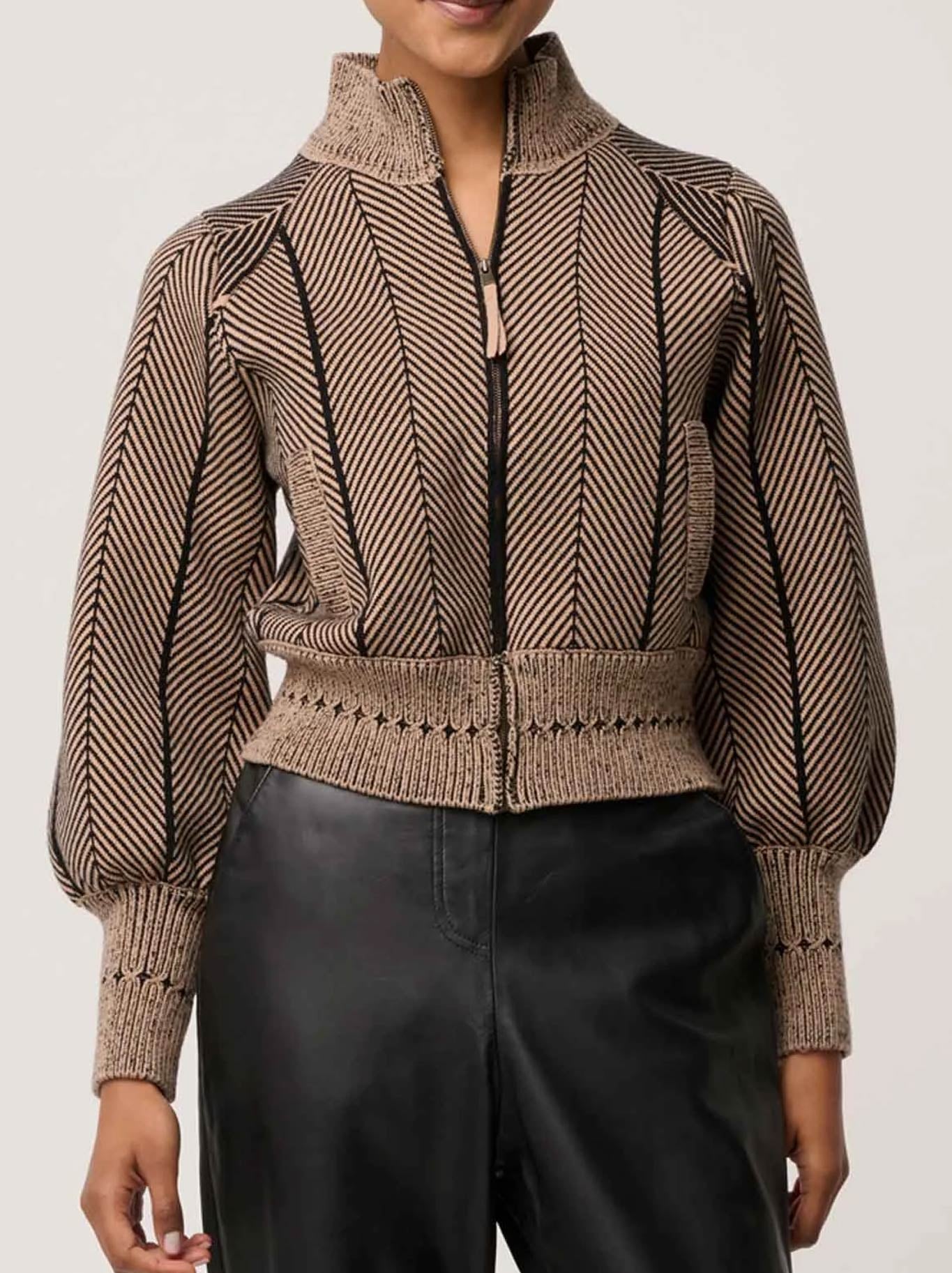 ONCE WAS JEANNE TEXTURED KNIT BOMBER JACKET