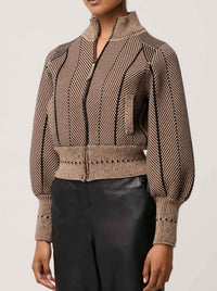 ONCE WAS JEANNE TEXTURED KNIT BOMBER JACKET