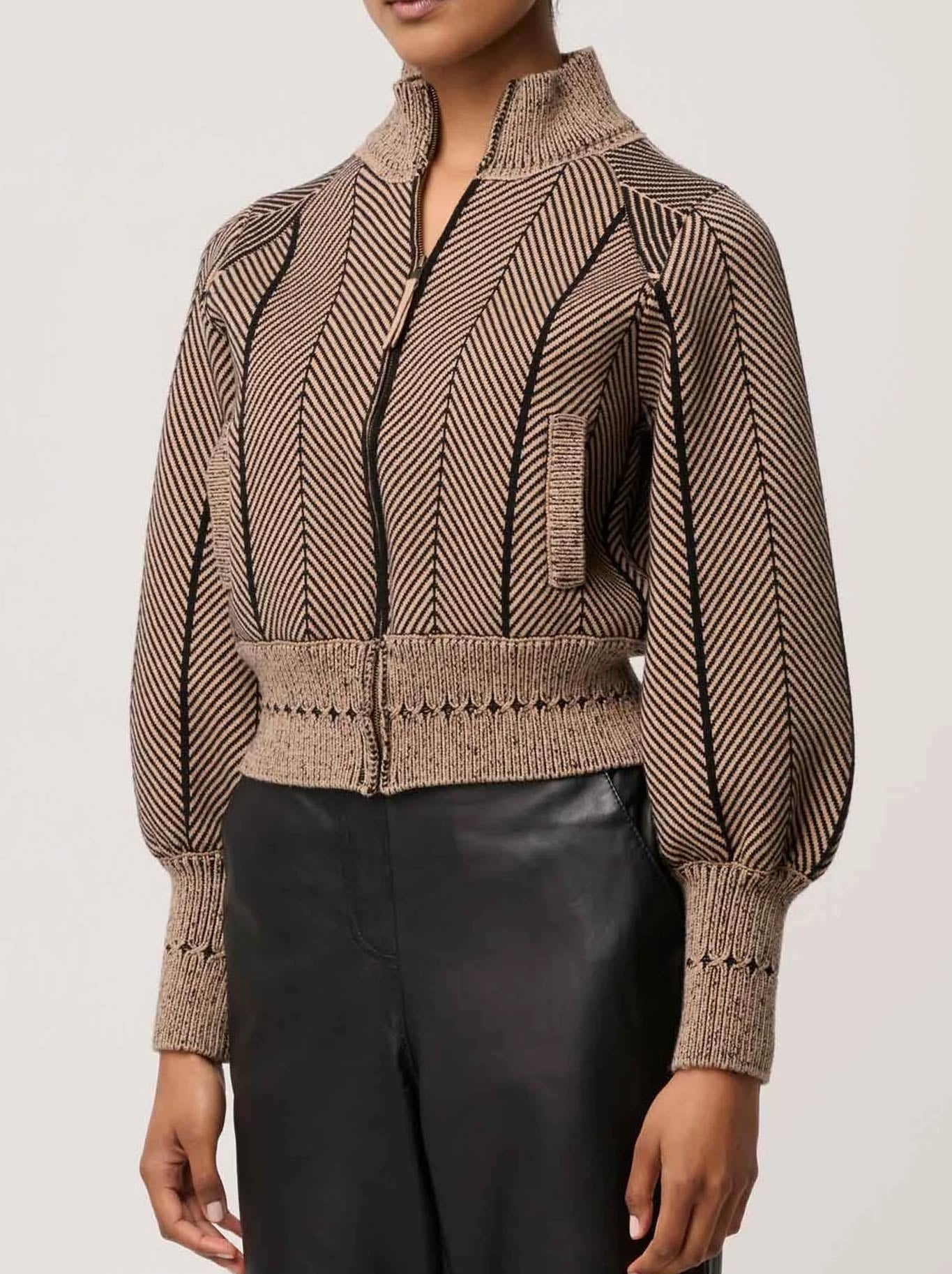 ONCE WAS JEANNE TEXTURED KNIT BOMBER JACKET