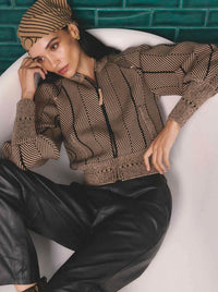 ONCE WAS JEANNE TEXTURED KNIT BOMBER JACKET
