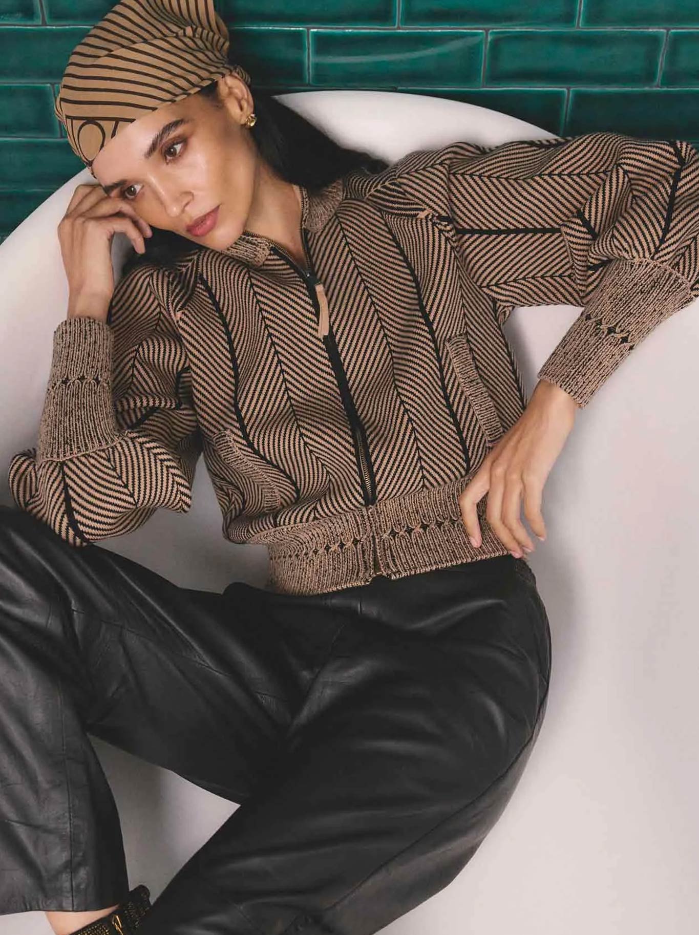 ONCE WAS JEANNE TEXTURED KNIT BOMBER JACKET