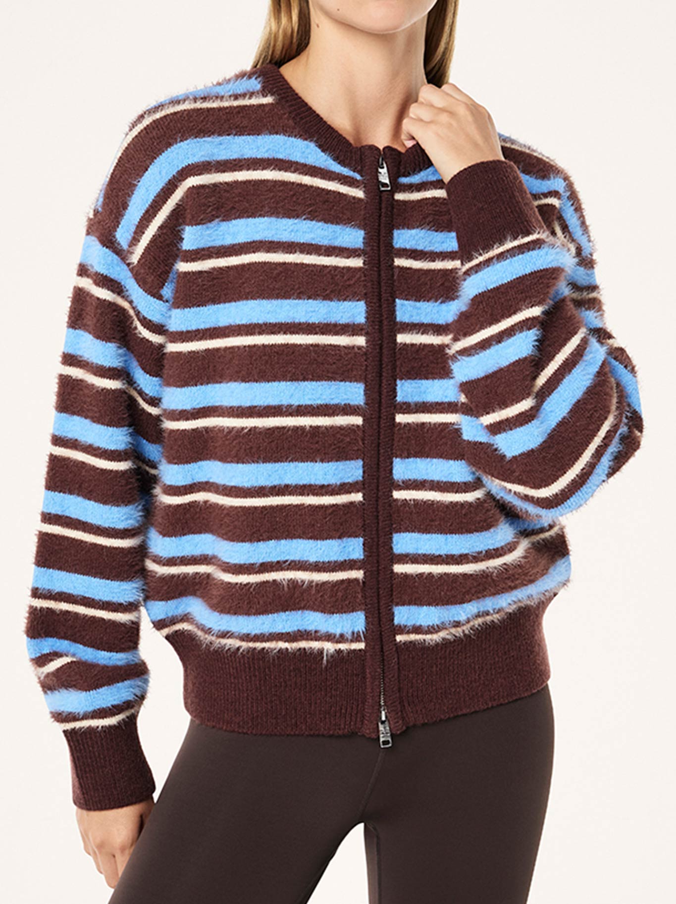 P.E NATION SABLE STRIPE KNIT BOMBER