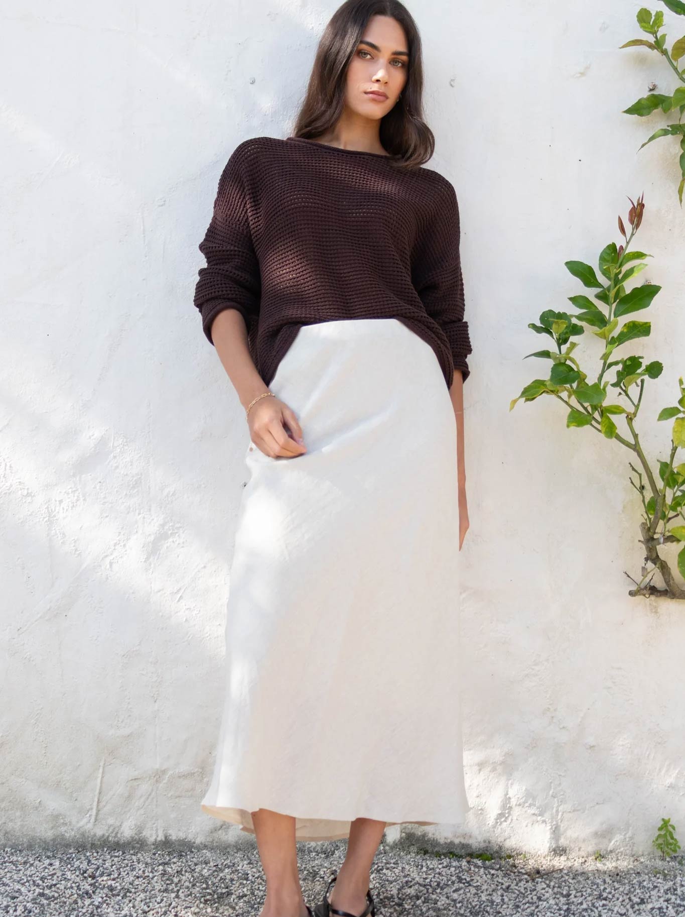 RE:UNION THE LABEL BLISS LINEN BIAS MIDI SKIRT