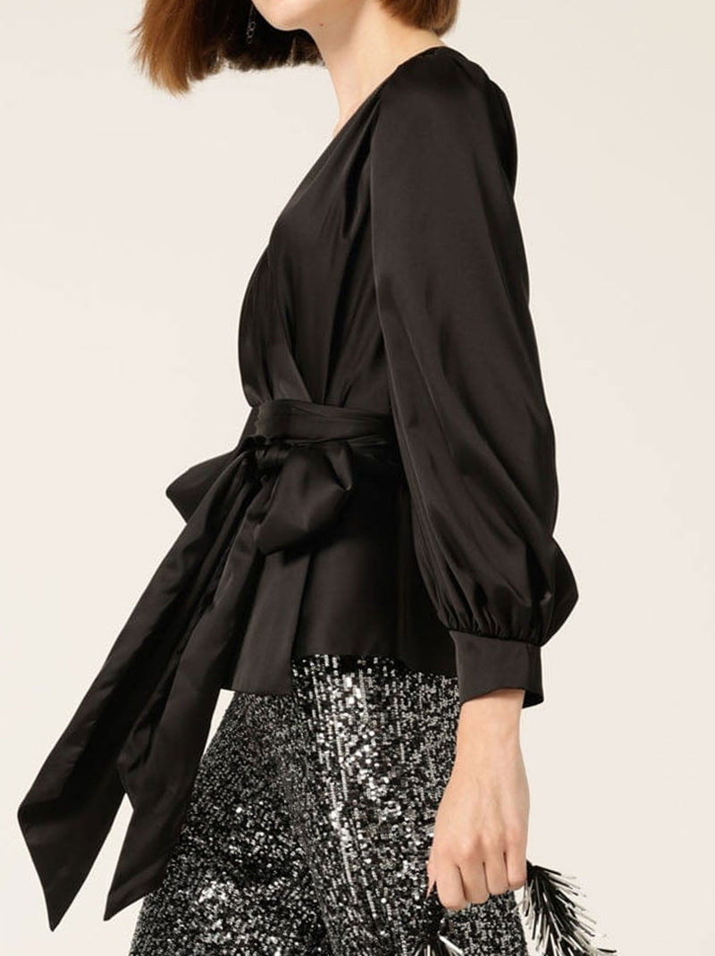 SACHA DRAKE SATIN FAUX WRAP TOP
