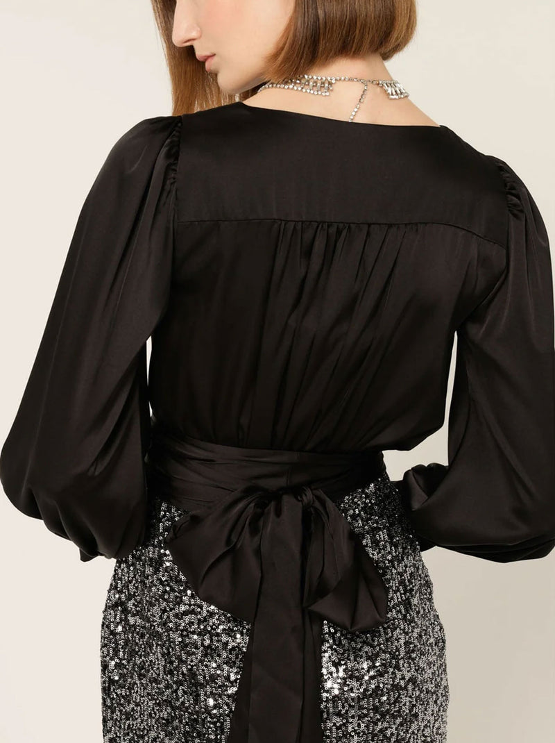 SACHA DRAKE SATIN FAUX WRAP TOP