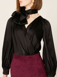 SACHA DRAKE SATIN FAUX WRAP TOP