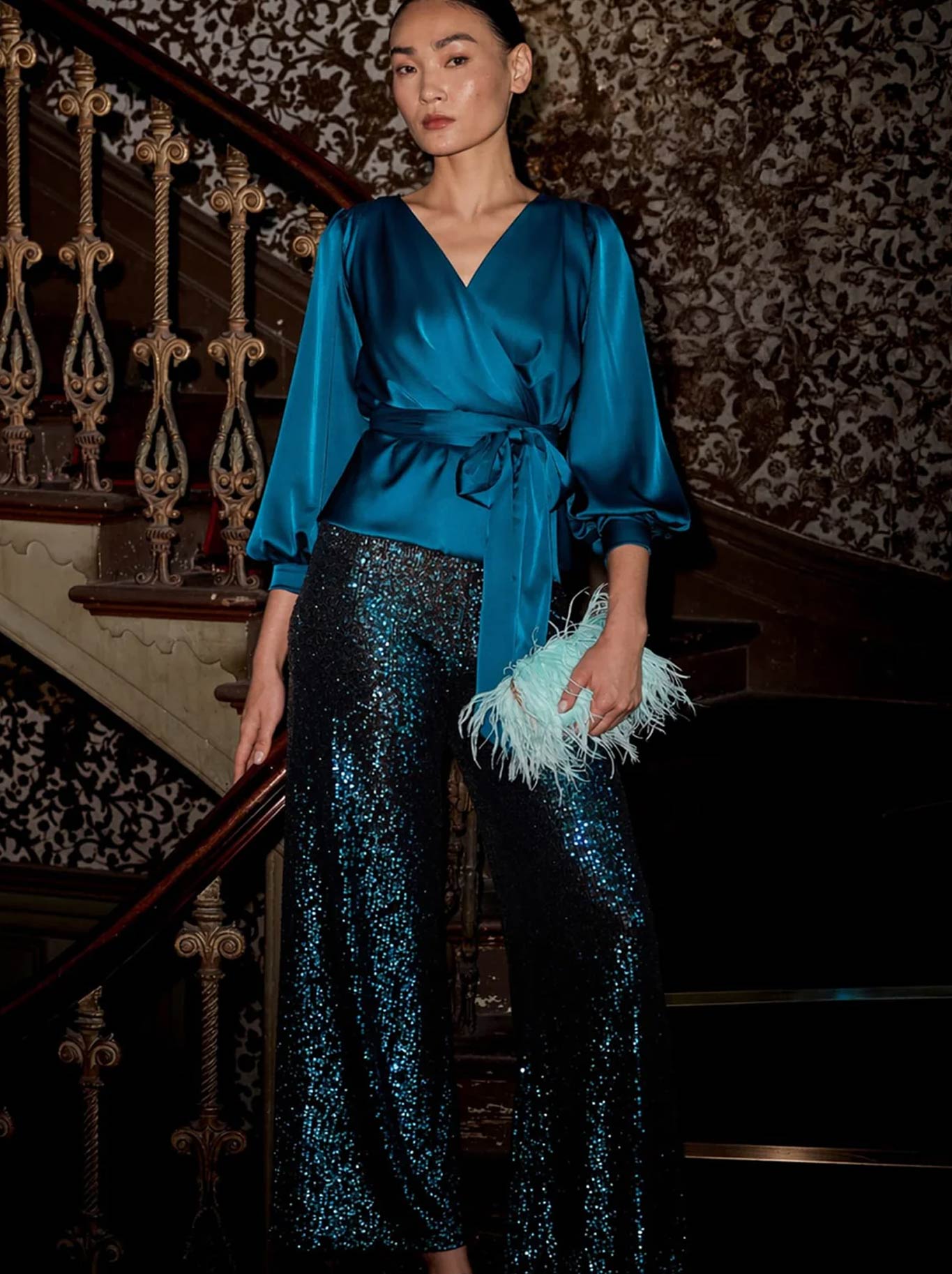SACHA DRAKE SEQUIN PALAZZO PANT