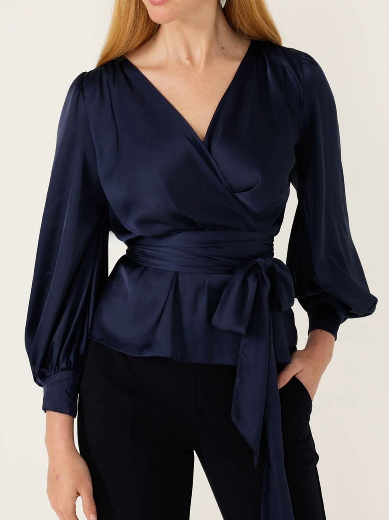 SACHA DRAKE SATIN FAUX WRAP TOP