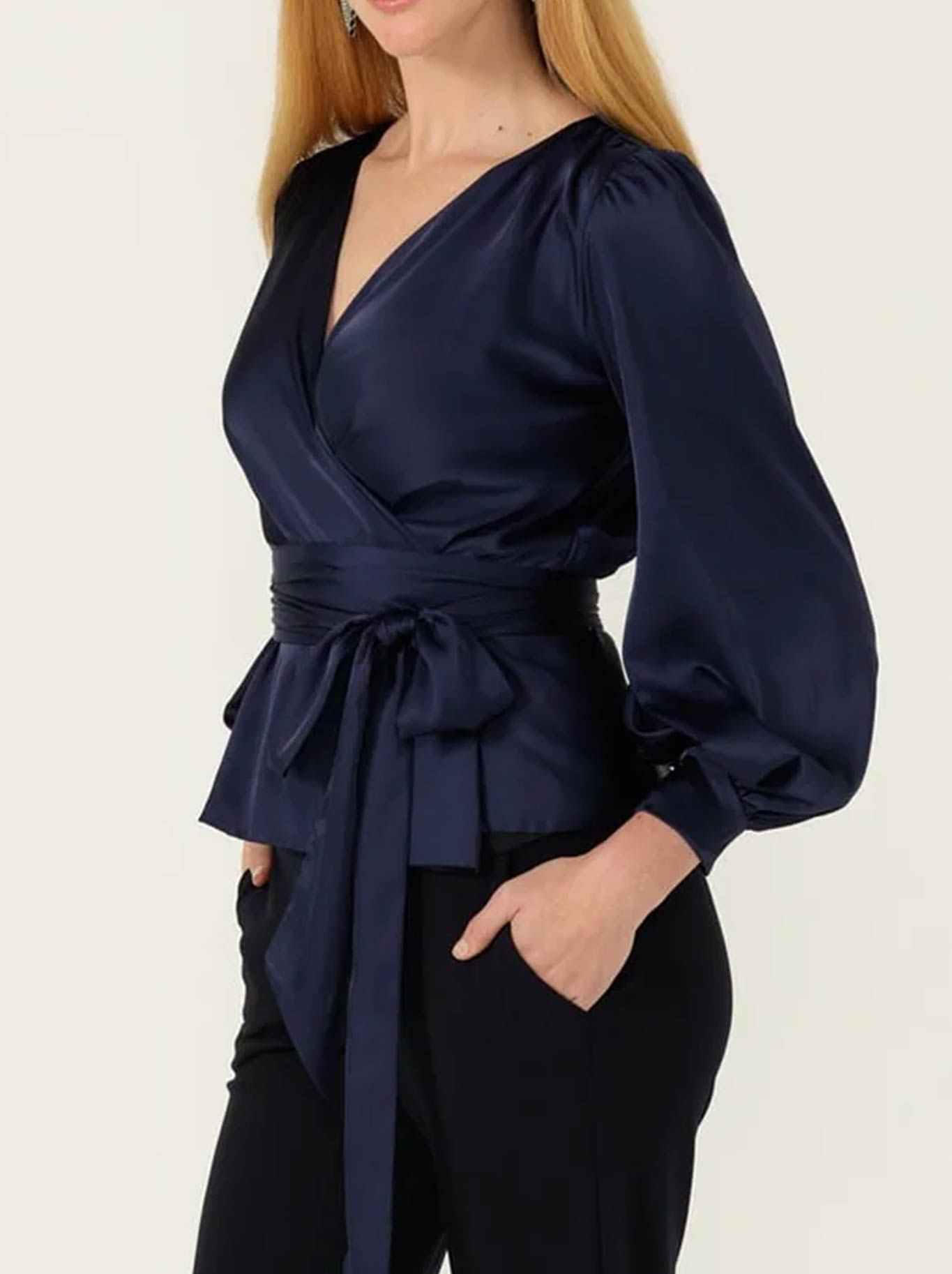 SACHA DRAKE SATIN FAUX WRAP TOP