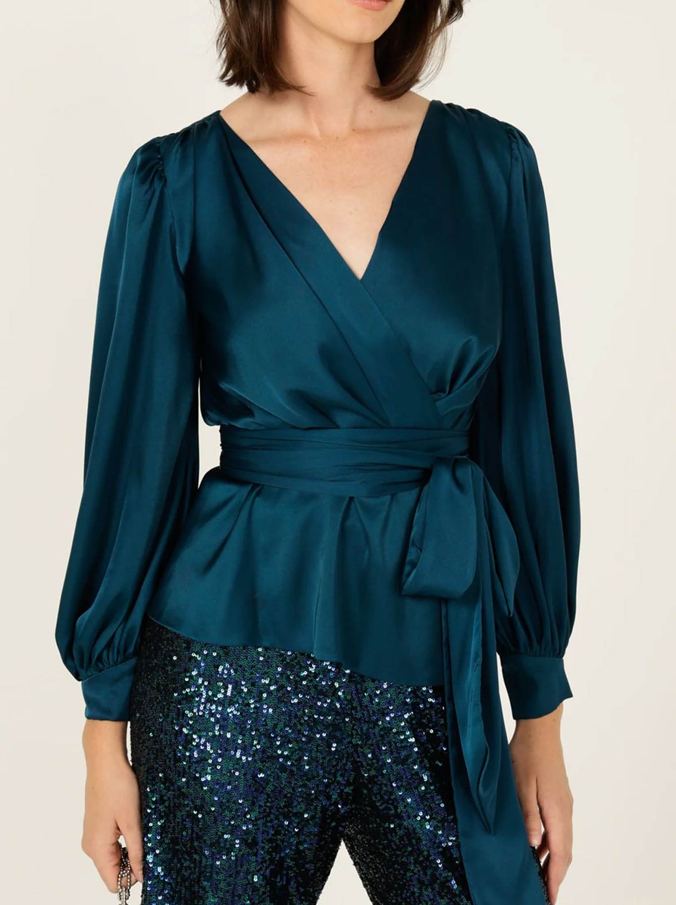 SACHA DRAKE SATIN FAUX WRAP TOP