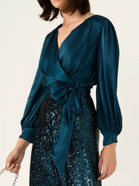 SACHA DRAKE SATIN FAUX WRAP TOP