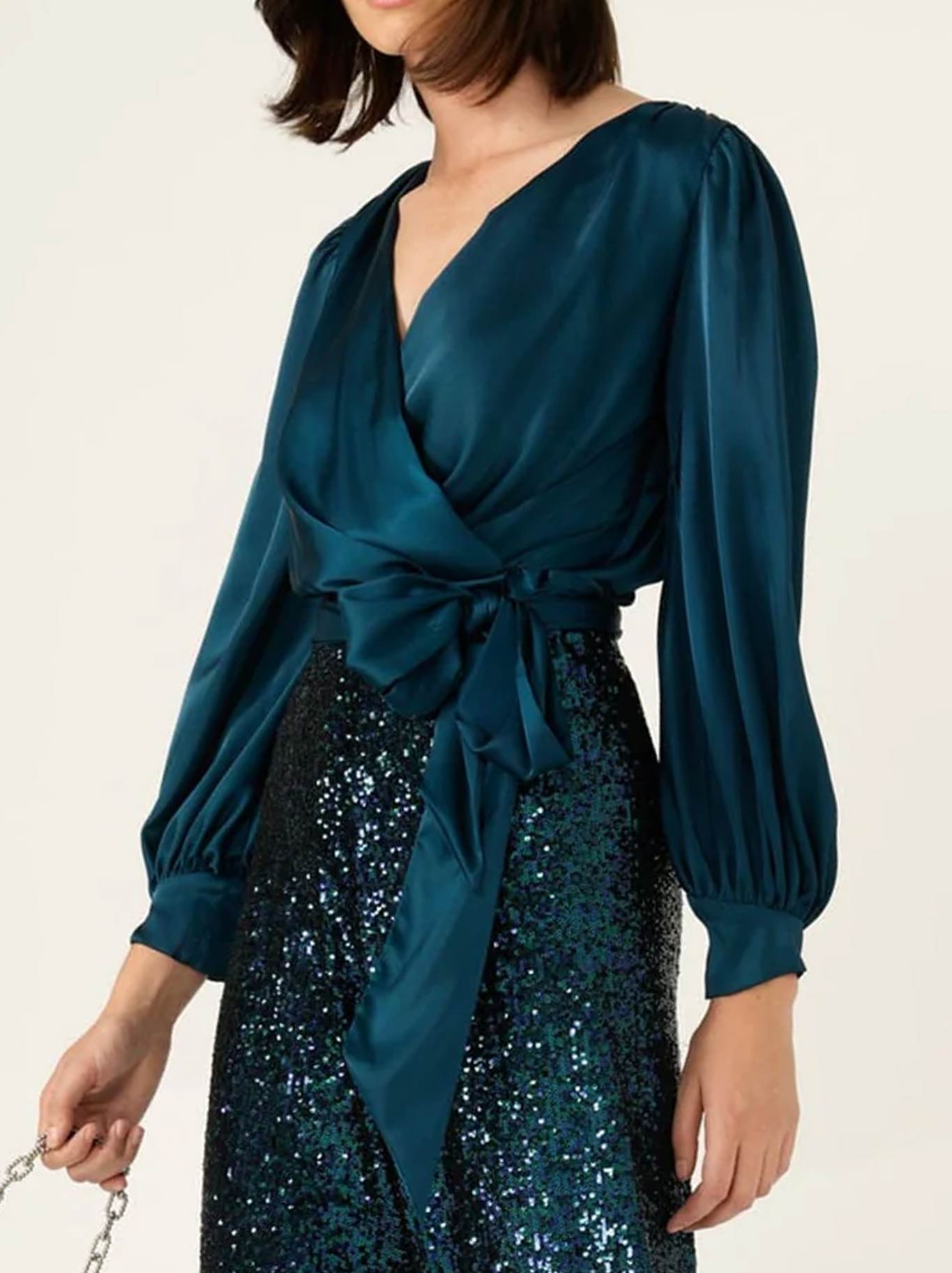 SACHA DRAKE SATIN FAUX WRAP TOP