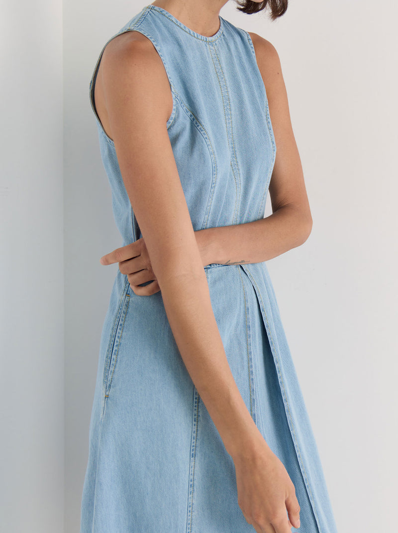STAPLE THE LABEL AMELIA CHAMBRAY MIDI DRESS