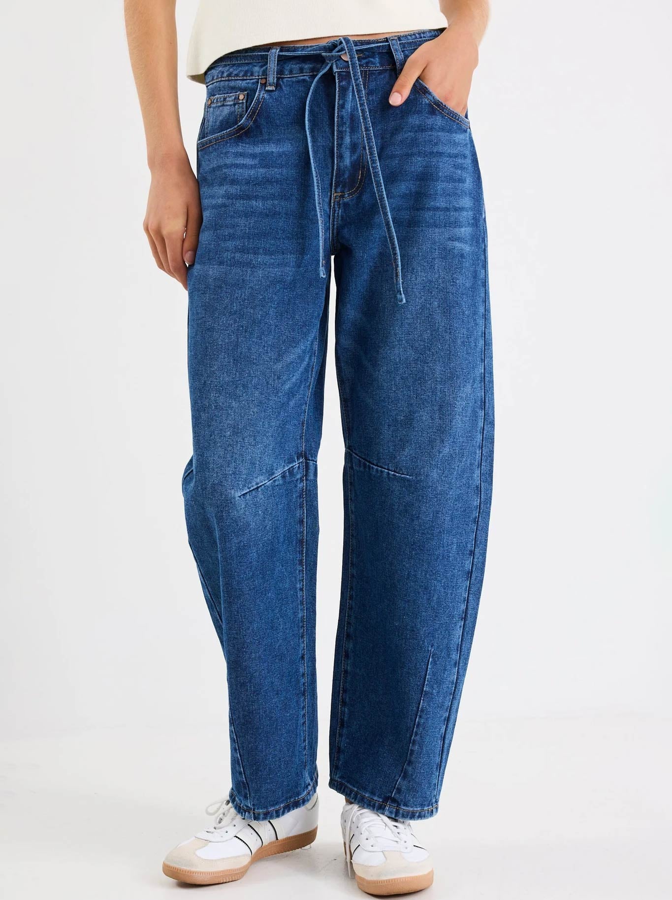 STORIES BE TOLD CAMPUS TIE WAIST BARREL JEAN