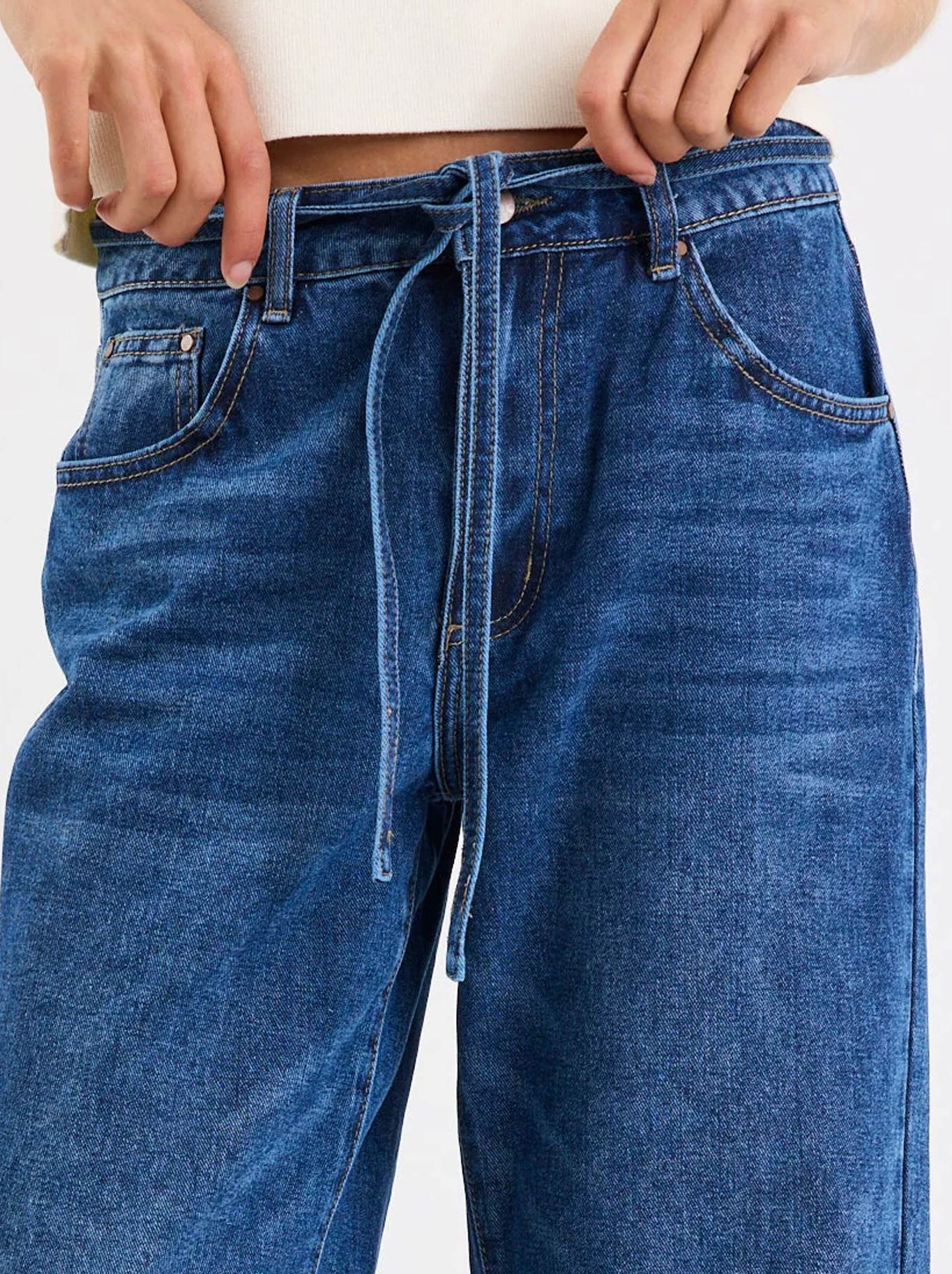 STORIES BE TOLD CAMPUS TIE WAIST BARREL JEAN