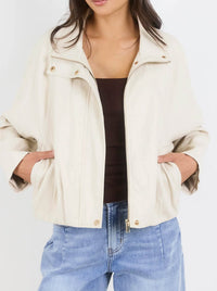 STORIES BE TOLD ENSEMBLE FAUX LEATHER ZIP BOMBER