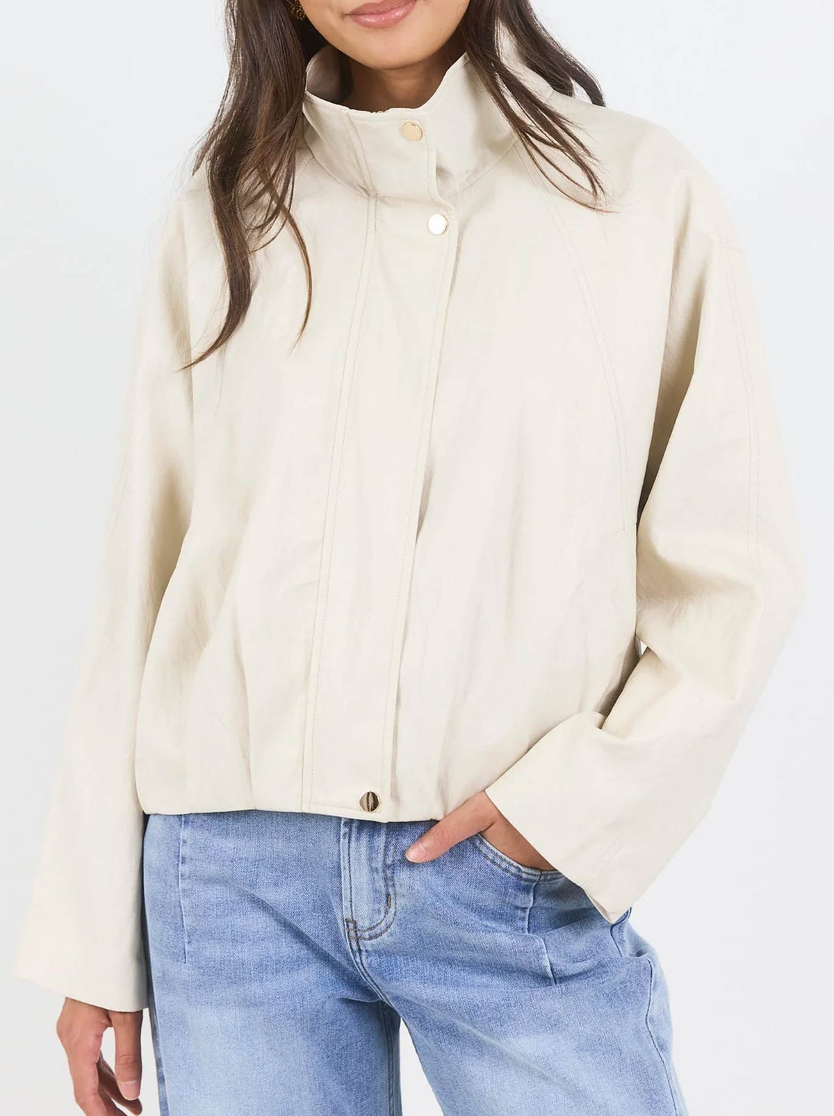 STORIES BE TOLD ENSEMBLE FAUX LEATHER ZIP BOMBER