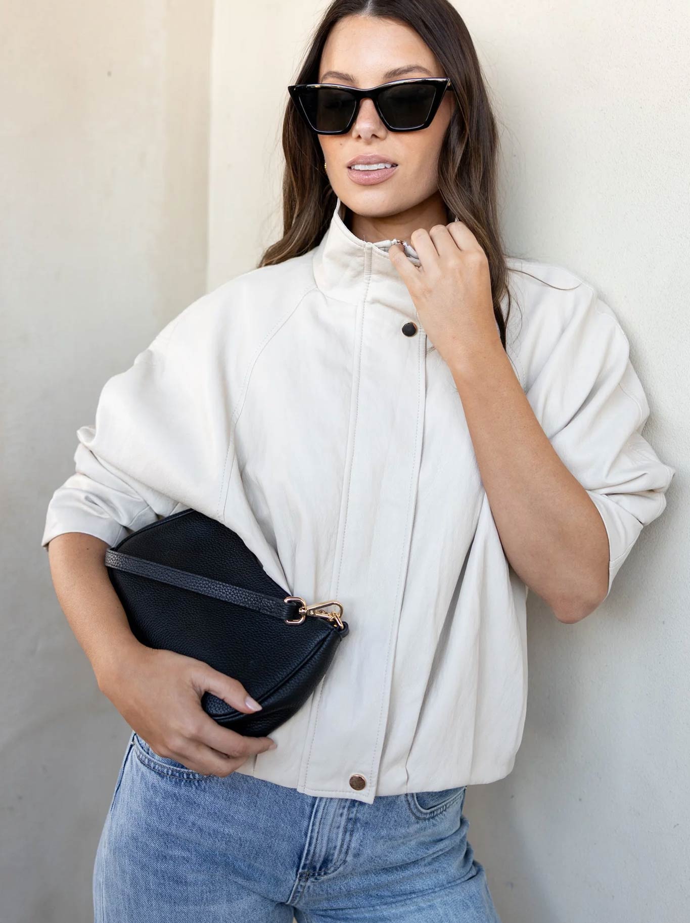 STORIES BE TOLD ENSEMBLE FAUX LEATHER ZIP BOMBER