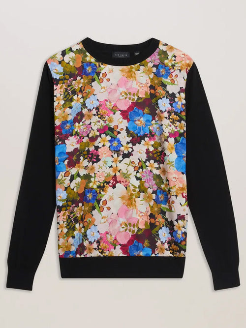 TED BAKER DELBI PRINTED WOVEN FRONT KNIT