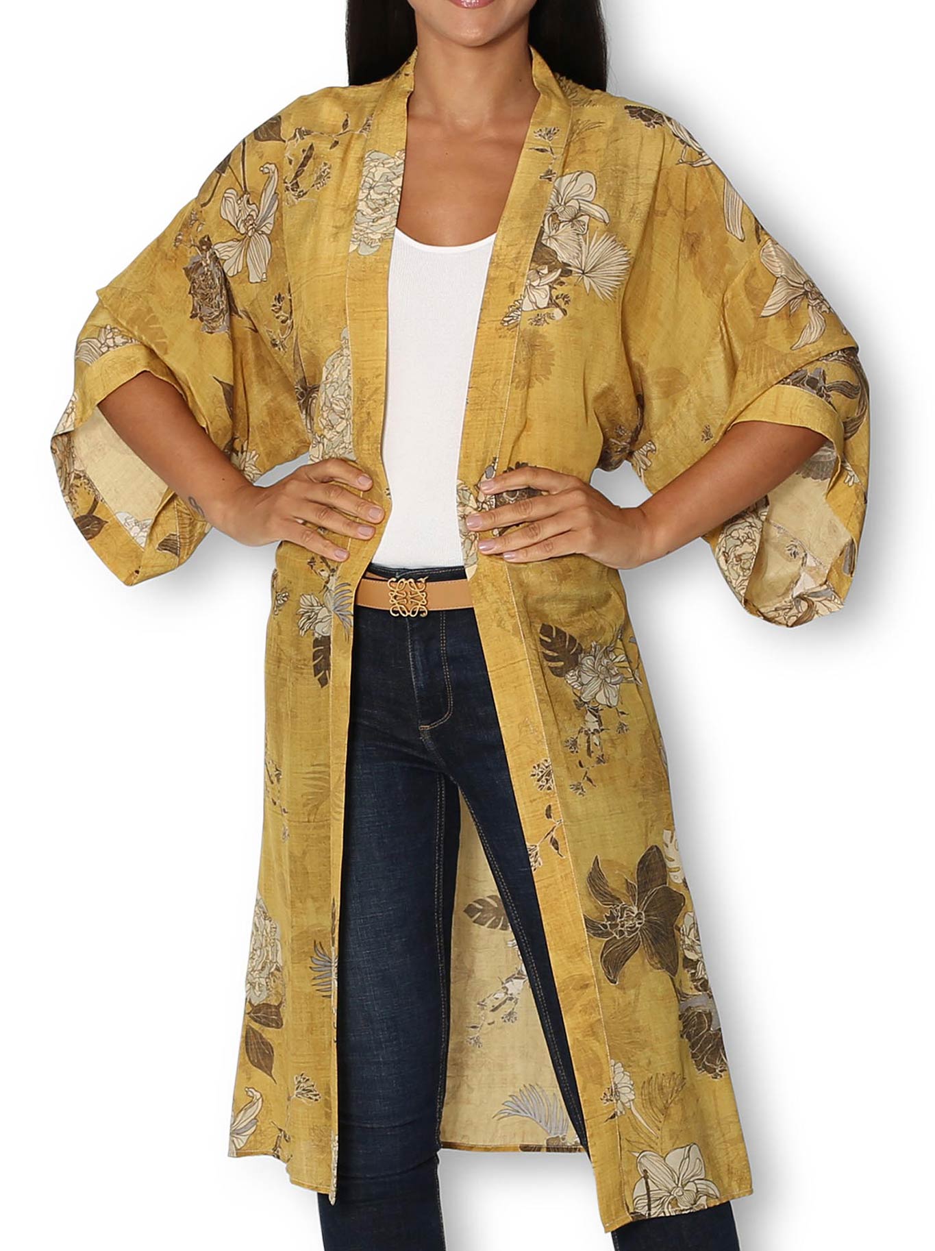 THE ARTISTS LABEL ORIENTE FOULARD LONG SILK KIMONO
