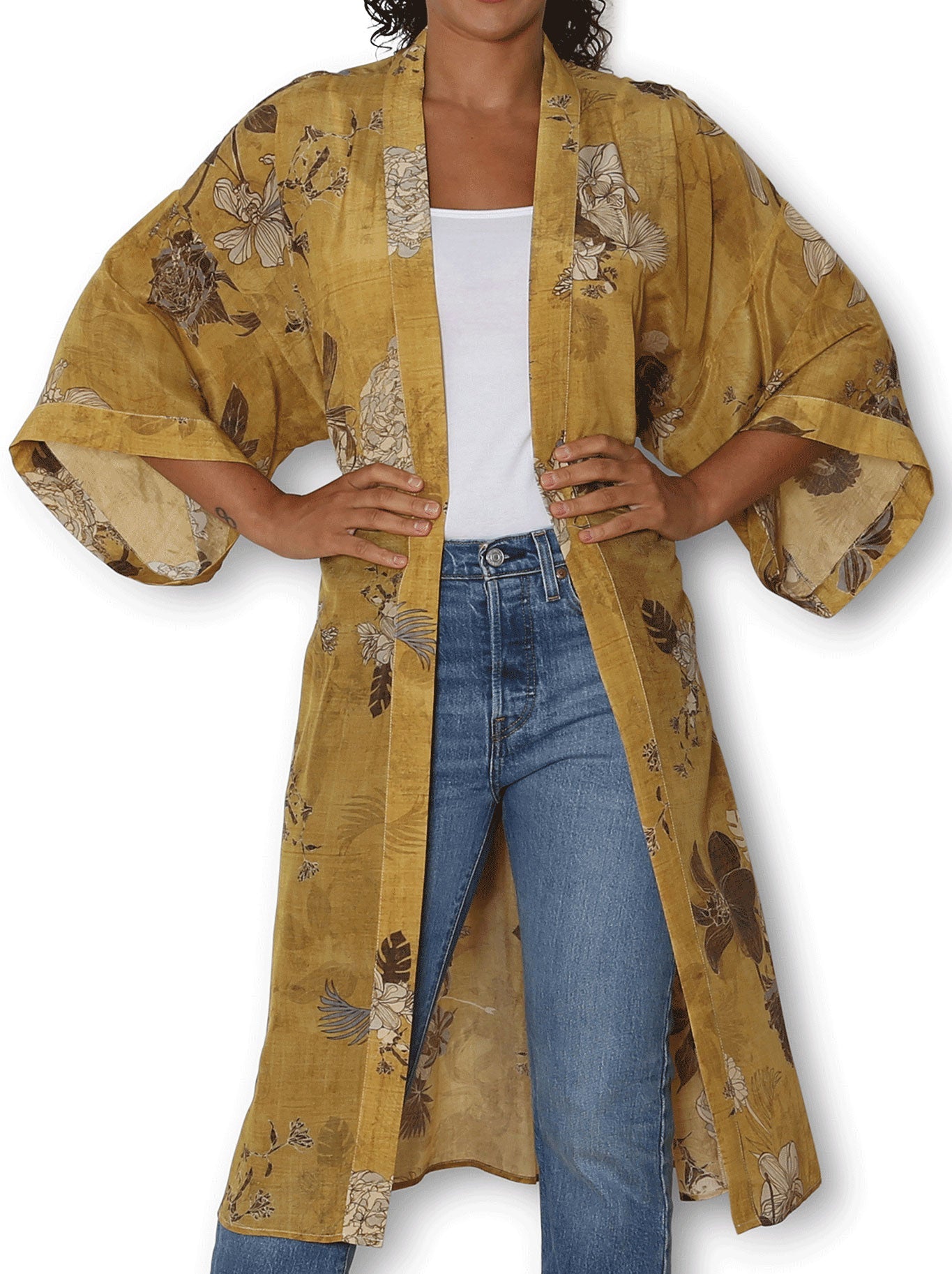 THE ARTISTS LABEL ORTIENTE FOULARD SILK LONG KIMONO