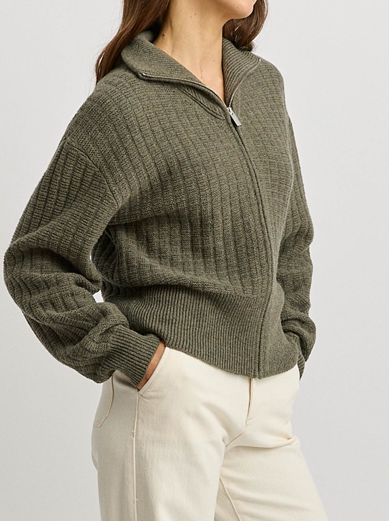 TOORALLIE GRID KNIT ZIP THROUGH