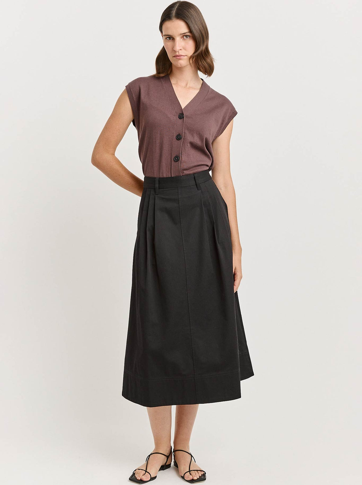 TOORALLIE PLEAT DETAIL MIDI SKIRT