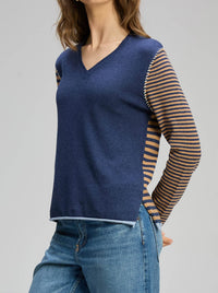 ZAKET & PLOVER VARIED STRIPE V-NECK