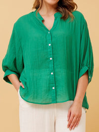 CAROLINE K MORGAN 3/4 SLEEVE BUTTON UP SHIRT