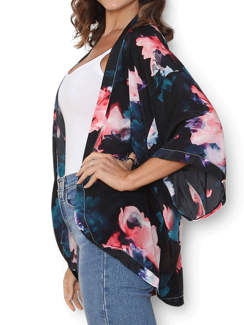 THE ARTISTS LABEL BLOOMING NIGHT FLOWERS SILK KIMONO
