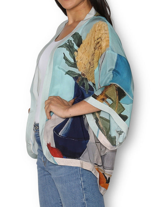 THE ARTISTS LABEL BASQUIAT AND BANKSIAS SILK KIMONO